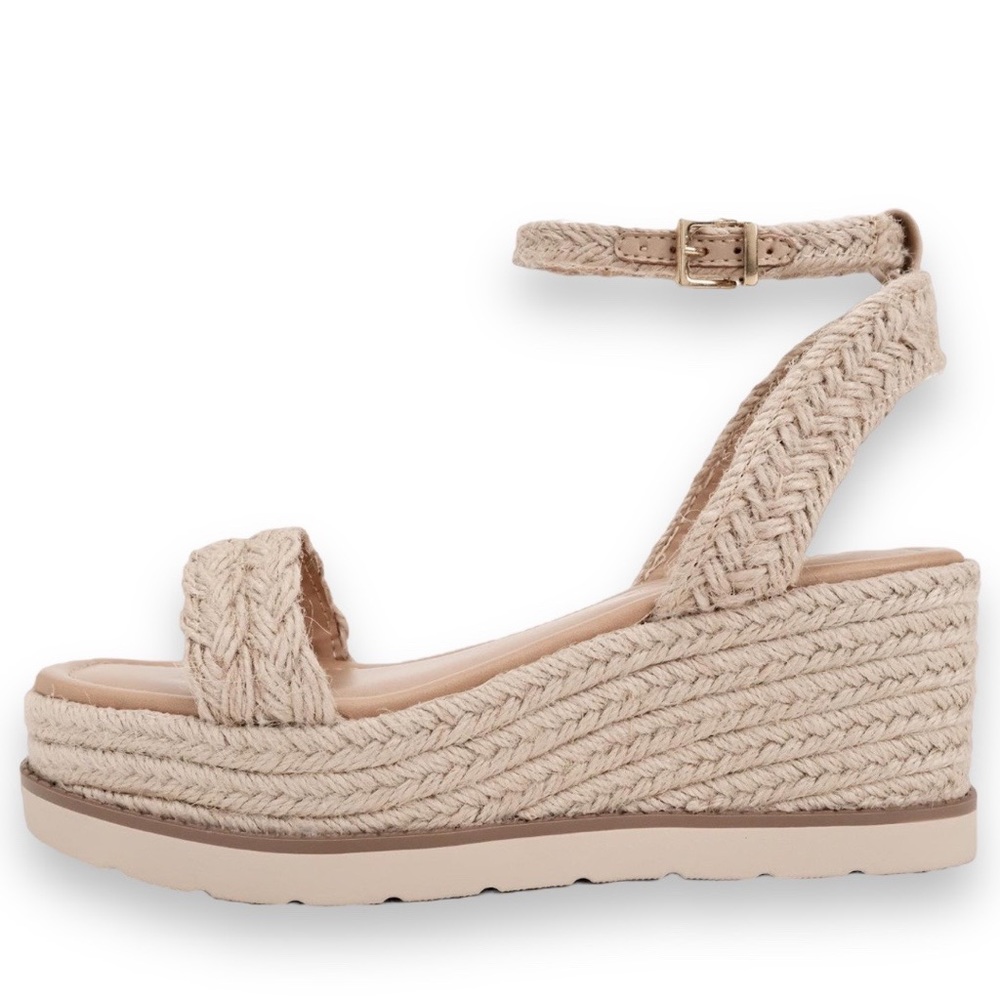 Size 9 Straw Style Soda Shoes Swing Natural Raffia Ankle Strap Wedge Sandal